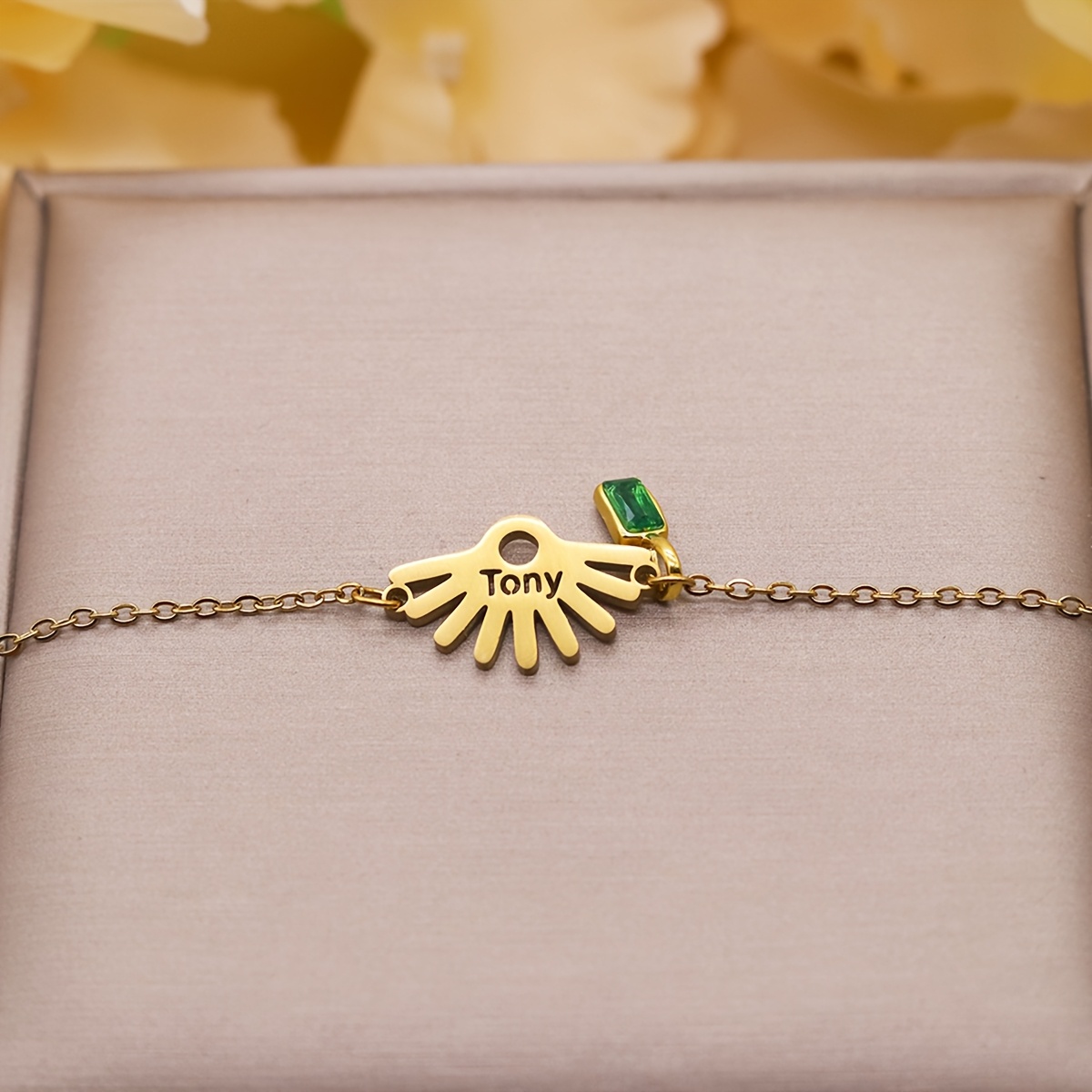 Custom Name Sun Bracelet, Personalized Stainless Steel Sunburst Silhouette